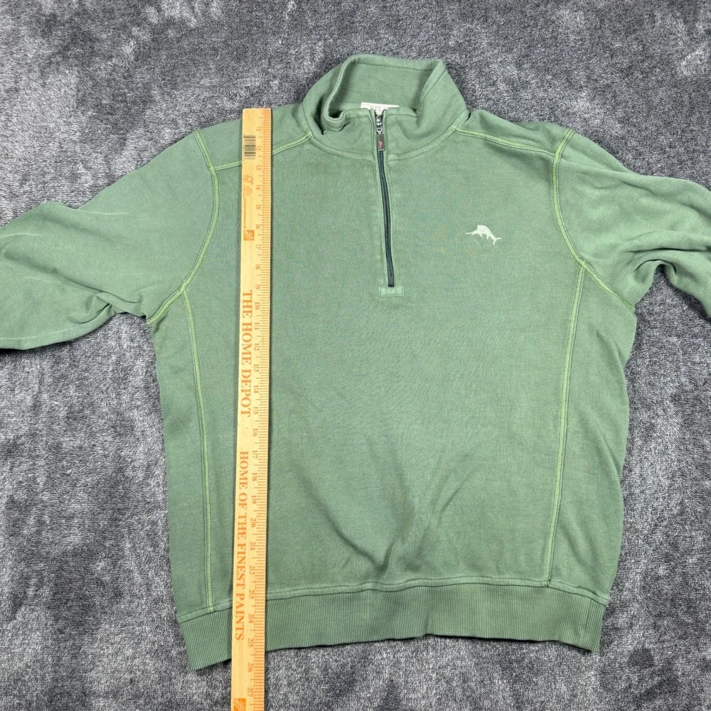 Tommy Bahama Relax Mens Small Sage Green 100% Cotton Ribbed Quarter Zip Pullover